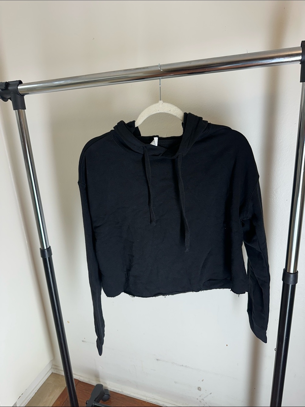 Black Cropped Hoodie with Drawstring Hood - Women